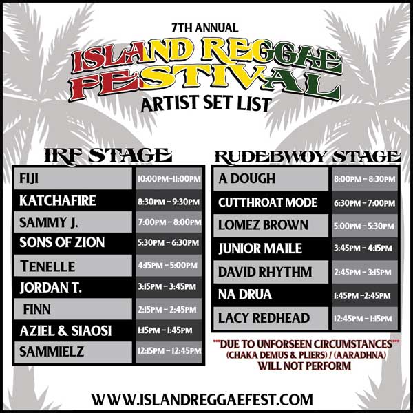 Island Reggae Festival Set List Just Released for this Weekend’s