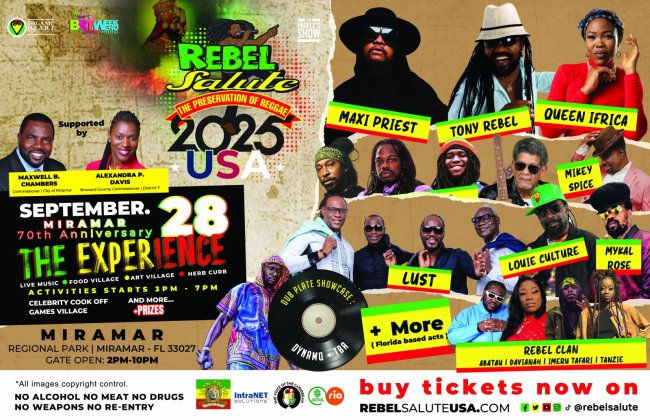 You are currently viewing Miramar, FL – REBEL SALUTE USA – Sunday, September 28, 2025 – Tony Rebel, Maxi Priest, Queen Ifrica and more
