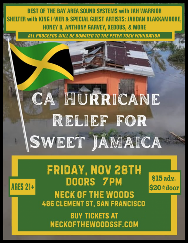You are currently viewing Sweet Jamaica Hurricane Relief Concert Friday, November 28, 2025 San Francisco – Jah Warrior Shelter with King I-Vier, Jahdan Blakkamoore, Prezident Brown, Honey B, Xedous, more!