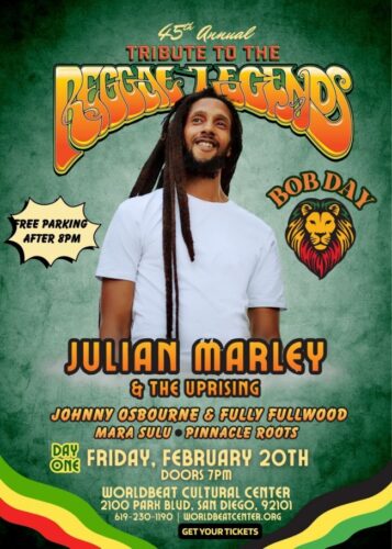 Read more about the article The Worldbeat Cultural Center San Diego, CA presents…45th Tribute to the Reggae Legends/ Bob Day on Feb 20 & 21, 2026