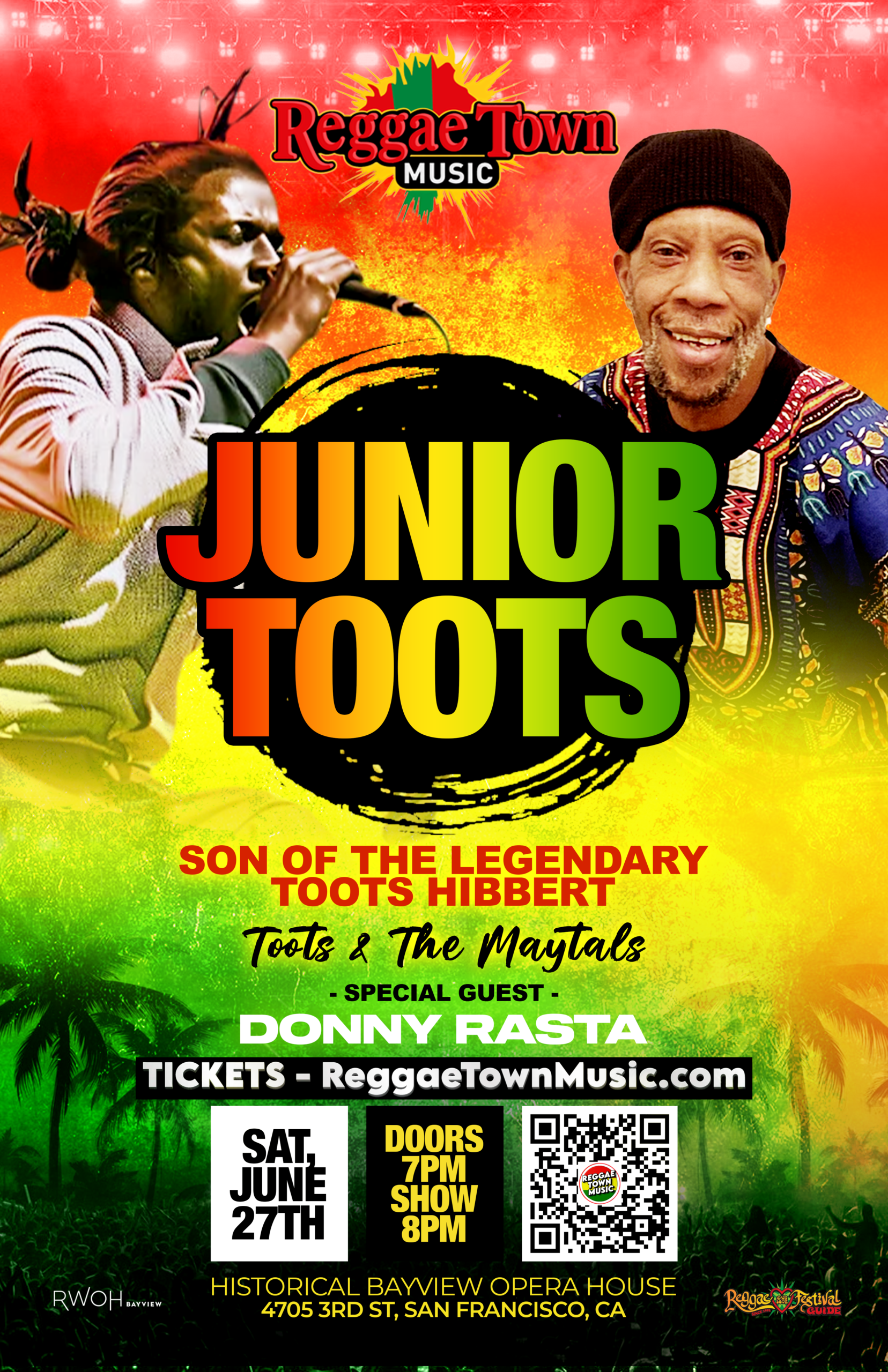 Read more about the article Saturday, June 27, 2026 – Reggae Town Music Presents -JUNIOR TOOTS – Son of the Legendary Toots Hibbert at Historic Bayview Opera House